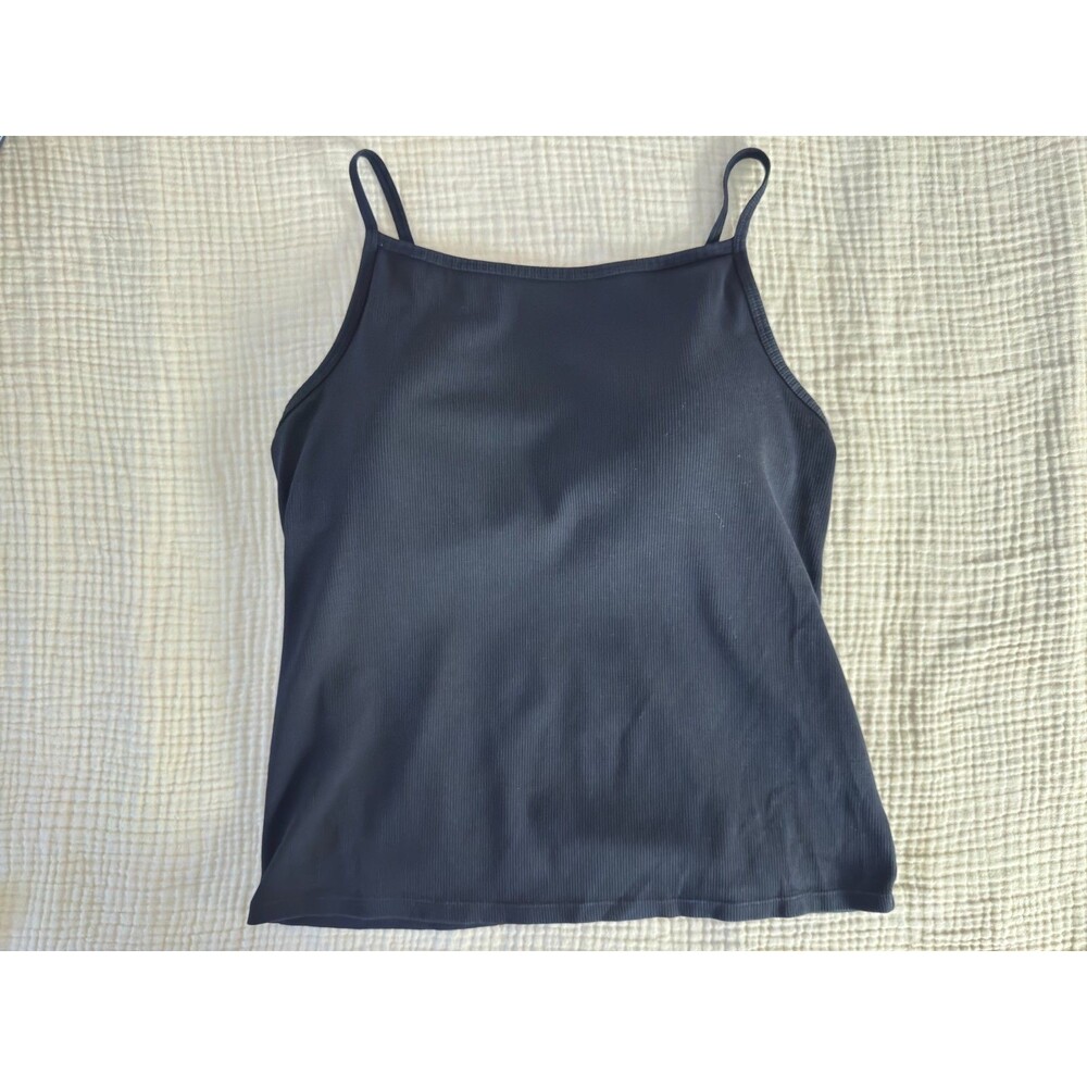 UNIQLO Airism Black Ribbed Tank with Built-in Shelf Bra Womens Size XL